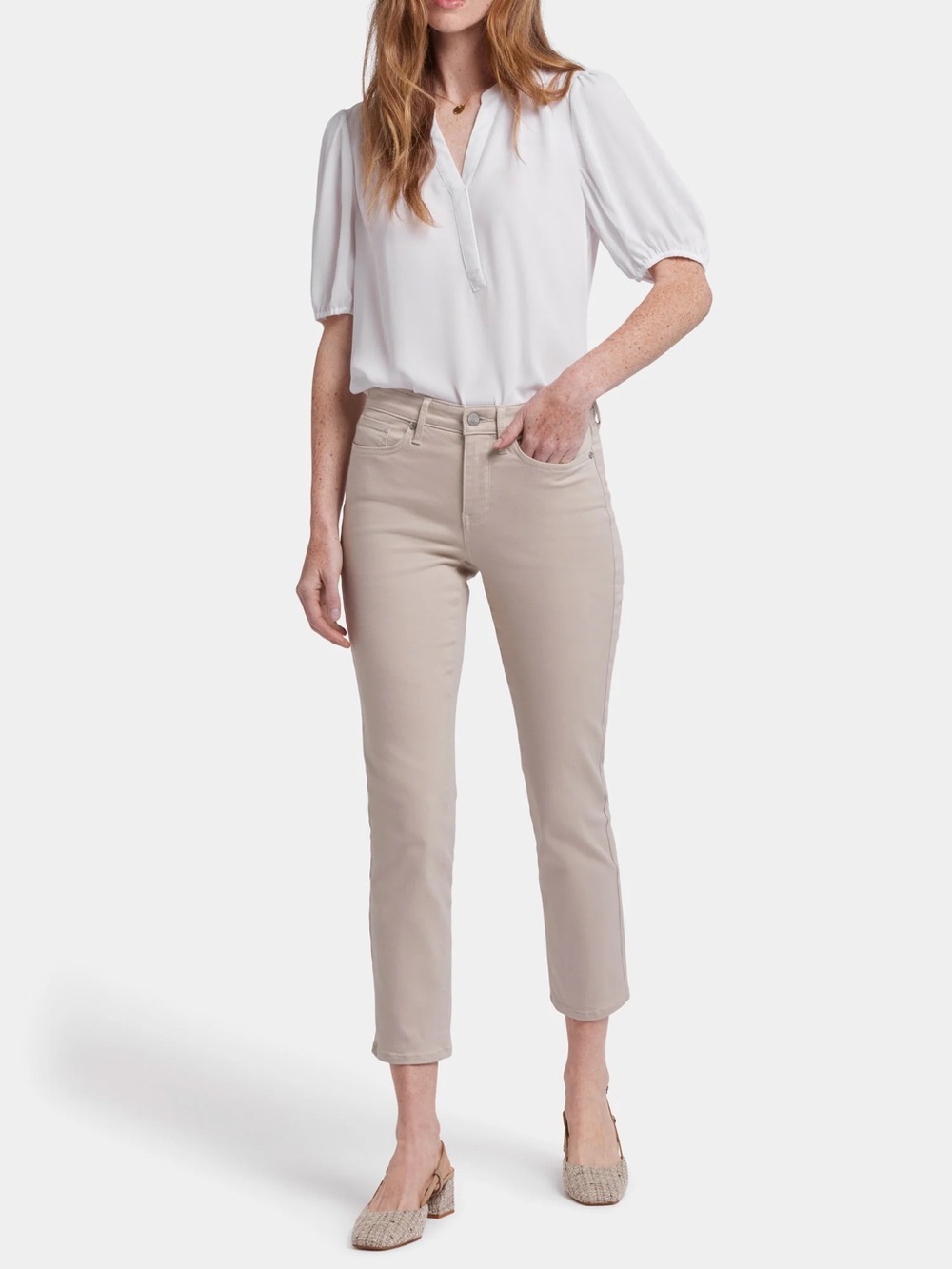 NYDJ NWT Sheri Riveted Mid Rise Slim Fit Cropped Jeans Feather Gray Size 8